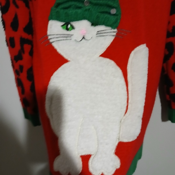 Festive Red Cat Sweater. Size XL - Picture 2 of 8